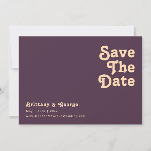 Modernes Retro | Dunkel Lila horizontal Save The Date (Vorderseite)