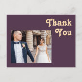 Modernes Retro | Dunkle Lila Foto Hochzeit Danke Postkarte (Vorderseite)