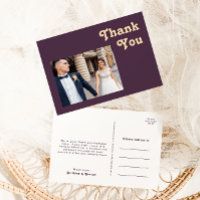 Modernes Retro | Dunkle Lila Foto Hochzeit Danke