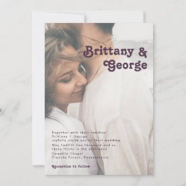 Modernes Retro | Dunkle Lila Foto-Hochzeit Einladung