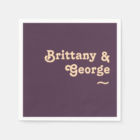 Modernes Retro | Dunkle Lila Hochzeit Napkins Serviette (Vorderseite)