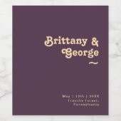Modernes Retro | Dunkles Lila Hochzeitwein Weinetikett (Einzelnes Label)