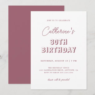 Modernes Retro Dusty Rose 30. Geburtstag Party Dun Einladung