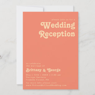 Modernes Retro   Empfang von Korallenhochzeiten Einladung