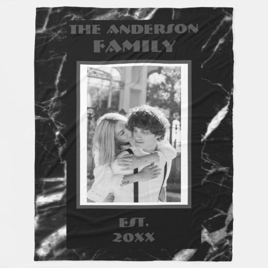 Modernes Retro-Foto Schwarz-weißes Marmordesign Fleecedecke (Vorderseite)