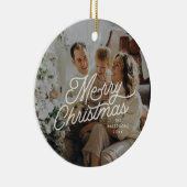 Modernes Retro Frohe Weihnachten Foto Bold Script Keramik Ornament (Rechts)