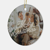 Modernes Retro Frohe Weihnachten Foto Bold Script Keramik Ornament (Links)