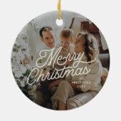 Modernes Retro Frohe Weihnachten Foto Bold Script Keramik Ornament (Hinten)