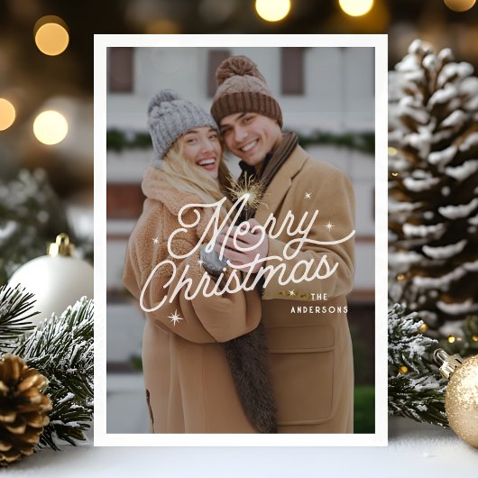 Modernes Retro Frohe Weihnachten Foto Sterne Skrip