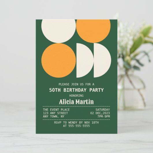 Modernes Retro geometrisches Grün des Mitteljahrhu Einladung (Stehend Vorderseite)