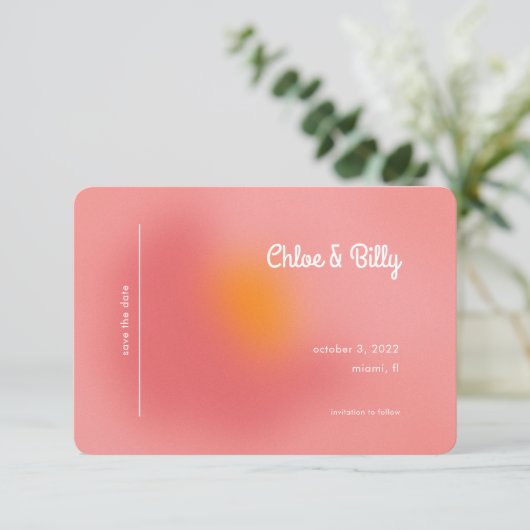 Modernes Retro-Gradient Rosa Orange-Foto Save The Date (Stehend Vorderseite)
