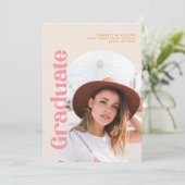 Modernes Retro Graduate Foto Grad Party Einladung (Stehend Vorderseite)