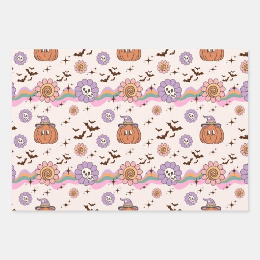 Modernes Retro Groovy Fun Halloween Geschenkpapier Set (Vorderseite 2)