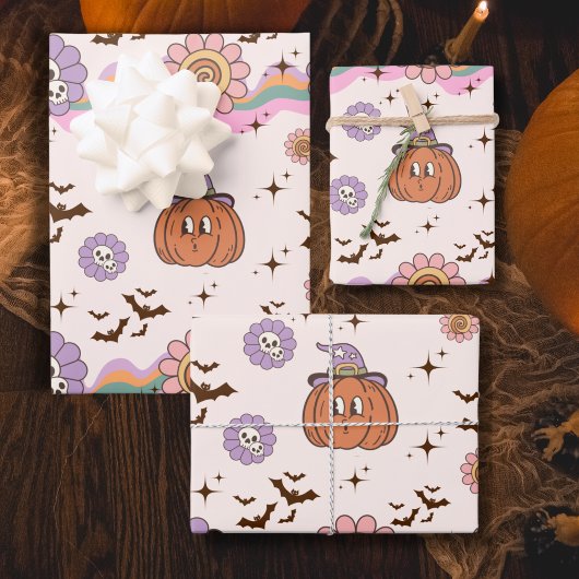 Modernes Retro Groovy Fun Halloween Geschenkpapier Set