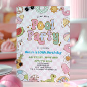 Modernes Retro Groovy Summer Birthday Pool Party Einladung