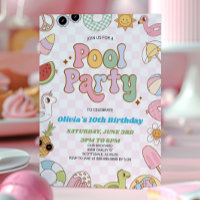 Modernes Retro Groovy Summer Birthday Pool Party