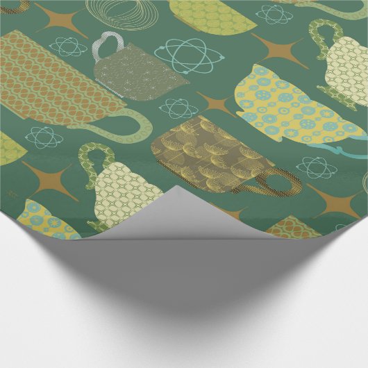 Modernes Retro-grünes Teakup aus dem Mittelalter Geschenkpapier (Ecke)