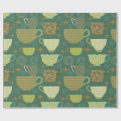 Modernes Retro-grünes Teakup aus dem Mittelalter Geschenkpapier (Flach)