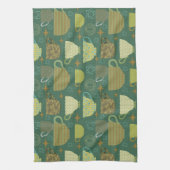 Modernes Retro-grünes Teakup aus dem Mittelalter Geschirrtuch (Vertikal)