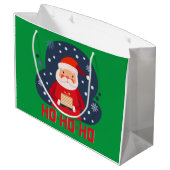 Modernes Retro Ho Ho Ho niedlich Weihnachtsgrün Große Geschenktüte (Rückseite Schrägansicht)