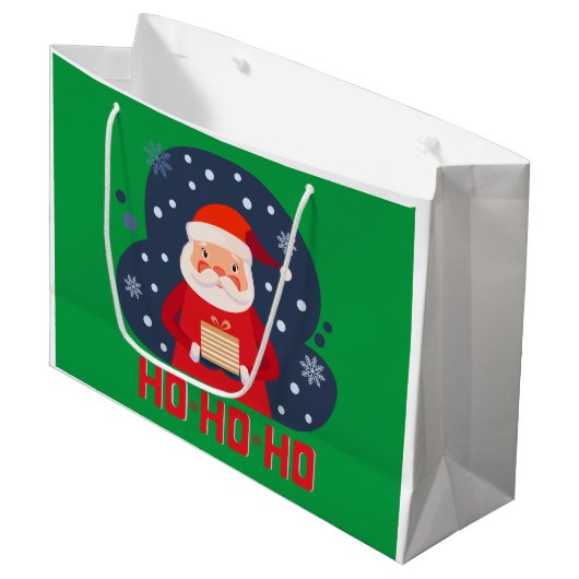 Modernes Retro Ho Ho Ho niedlich Weihnachtsgrün Große Geschenktüte (Vorderseite Schrägansicht)