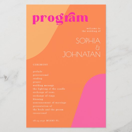 Modernes Retro-Hochzeitsprogramm (Vorderseite)