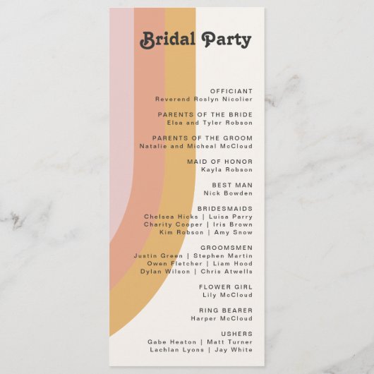 Modernes Retro-Hochzeitsprogramm der 70er Jahre Programm (Rückseite)