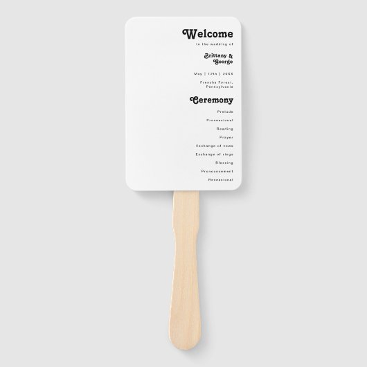 Modernes Retro-Hochzeitsprogramm Hand Fan Fächer (Vorderseite)