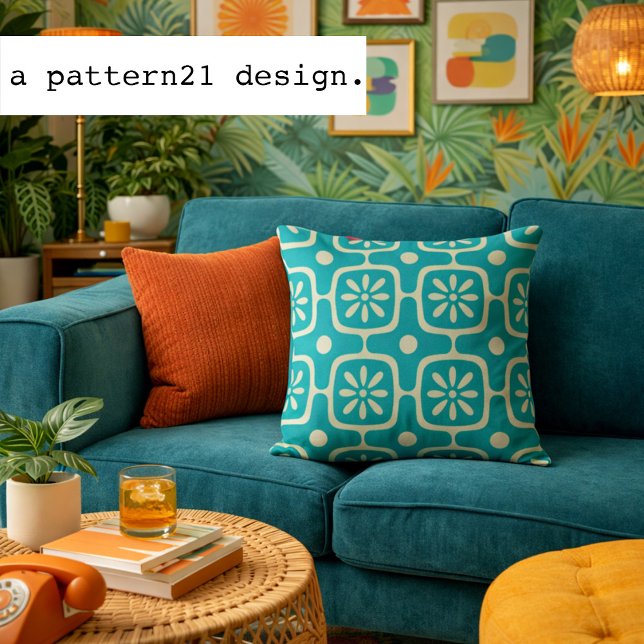 modernes Retro Kissen (modern retro patterned pillow in teal)