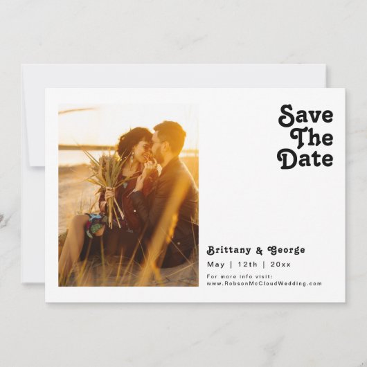 Modernes Retro Letting Foto Horizontal Save The Date (Vorderseite)