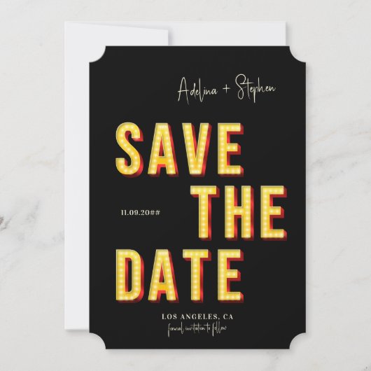 Modernes Retro Light Marquee Broadway Foto Save The Date (Vorderseite)