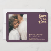 Modernes Retro-Lila Foto Horizontal abgerundete Ka Save The Date (Vorderseite)
