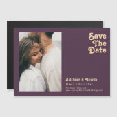 Modernes Retro | Lila Horizontal Save the Date Magneteinladung (Vorne/Hinten)