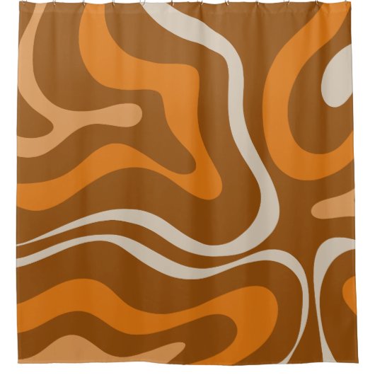 Modernes Retro Liquid Swirl 70er Abstraktes Muster Duschvorhang (Vorderseite)