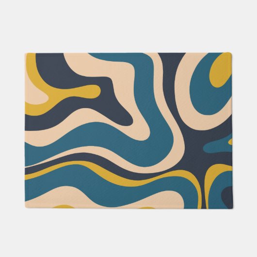 Modernes Retro Liquid Swirl Abstraktes Muster Blau Fußmatte (Vorderseite)