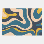 Modernes Retro Liquid Swirl Abstraktes Muster Blau Geschenkpapier Set (Vorderseite 2)
