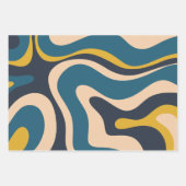 Modernes Retro Liquid Swirl Abstraktes Muster Blau Geschenkpapier Set (Vorderseite 3)
