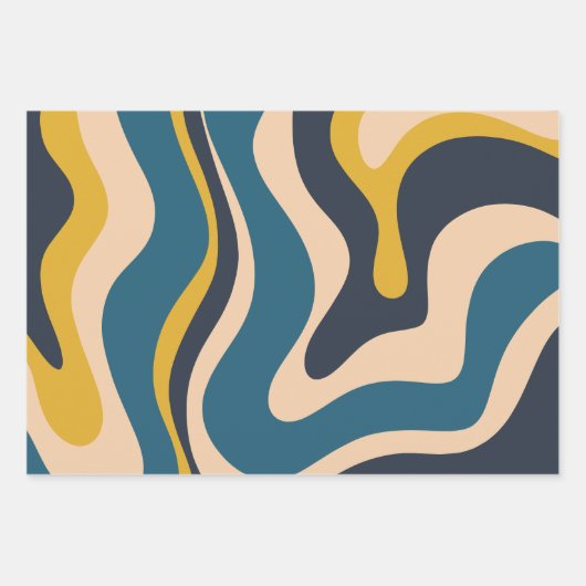 Modernes Retro Liquid Swirl Abstraktes Muster Blau Geschenkpapier Set (Vorderseite 2)