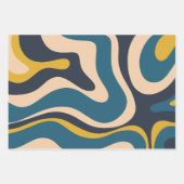 Modernes Retro Liquid Swirl Abstraktes Muster Blau Geschenkpapier Set (Vorderseite)