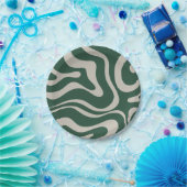 Modernes Retro Liquid Swirl Abstraktes Muster Grün Pappteller (Party)