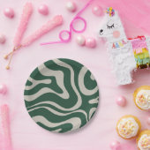 Modernes Retro Liquid Swirl Abstraktes Muster Grün Pappteller (Party)