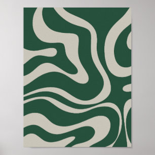 Modernes Retro Liquid Swirl Abstraktes Muster Grün Poster