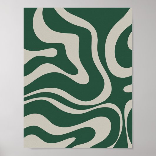 Modernes Retro Liquid Swirl Abstraktes Muster Grün Poster (Vorne)