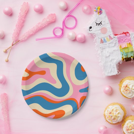 Modernes Retro Liquid Swirl Abstraktes Muster Pappteller (Party)