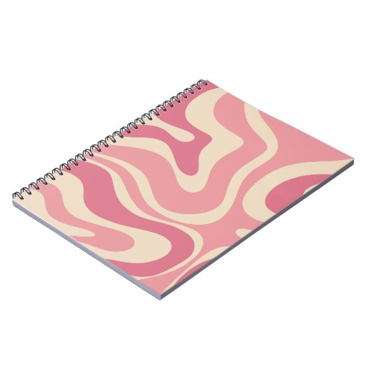 Modernes Retro Liquid Swirl Abstraktes Muster Pink Notizblock (Linke Seite)