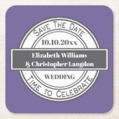 Modernes Retro Logo, das Save the Date Untersetzer (Vorderseite)