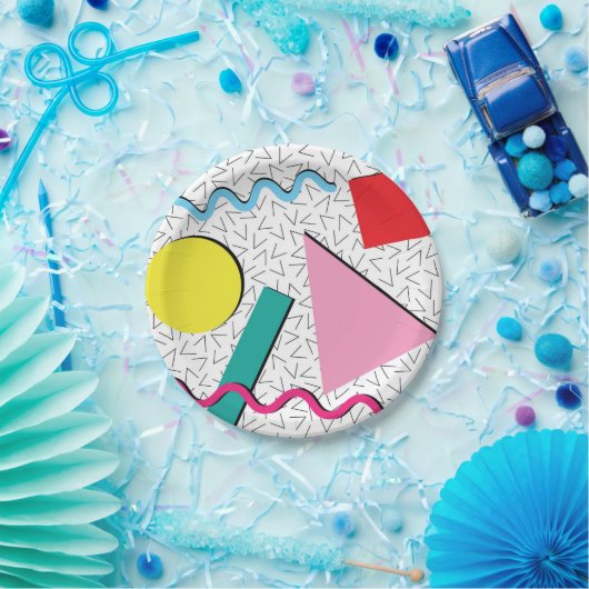 Modernes Retro-Memphis-Muster der 80er Jahre Pappteller (Party)