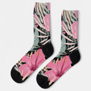 Modernes Retro-nahtloses tropisches Muster schwarz Socken