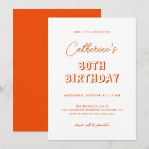 Modernes Retro Orange 30. Geburtstag Party Einladung