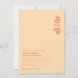 Modernes Retro Orange Cream Monogram Wedding Einladung